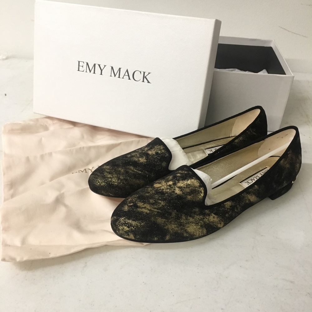 Emy Mack Solaris Barchetta Gold, Black Loafers 9
